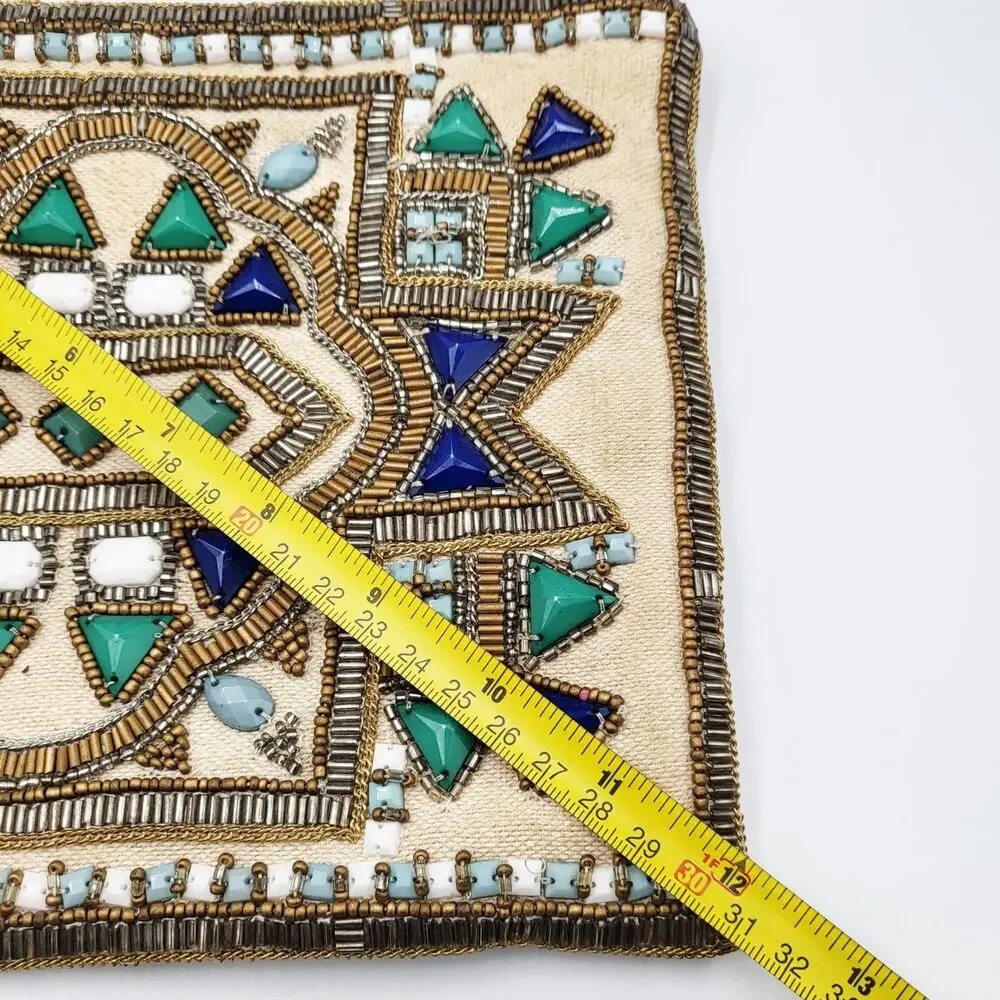 Chico's Aztec Boho-style Inspired Embellished Chain Envelope Clutch Beaded Bag